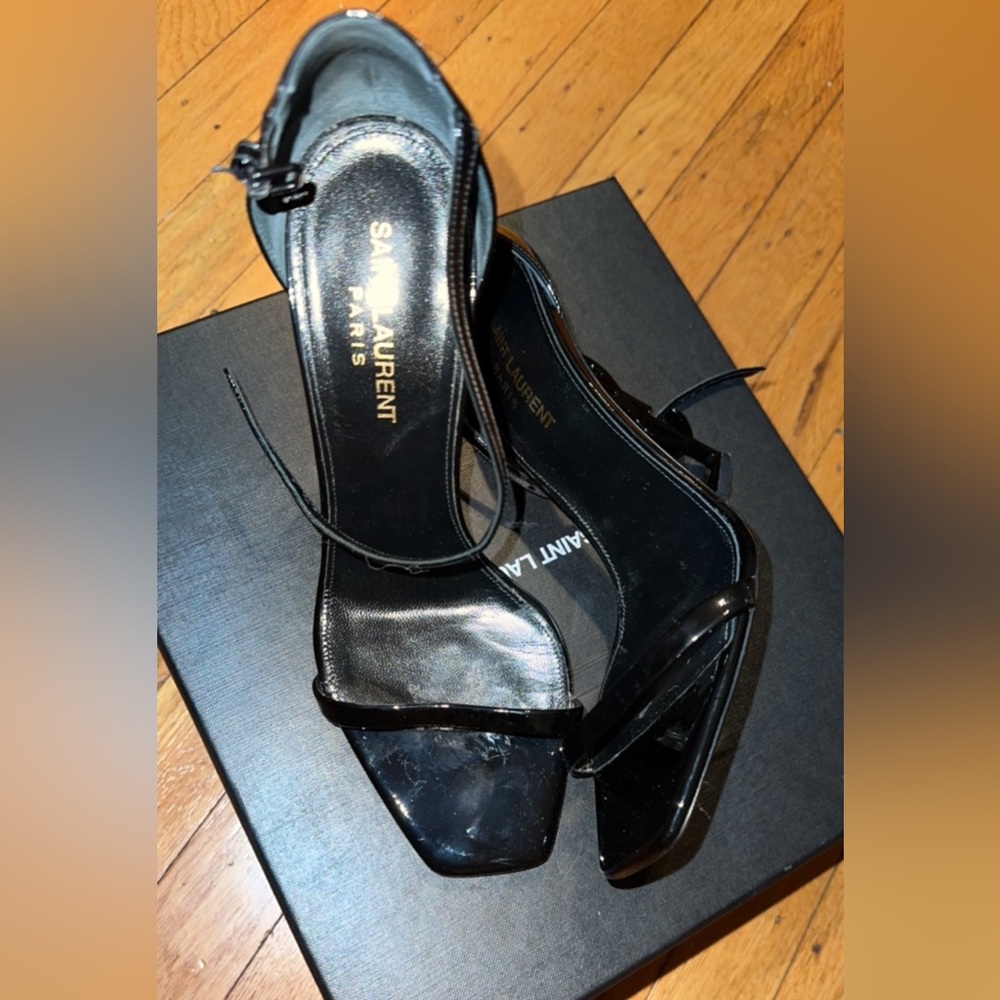 Preowned sz 39 Saint Laurent Black Opyum Sandals Ankle Strap Opium YSL